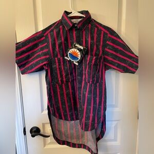 Kids Button Down Shirt with Vibrant Pink Stripes